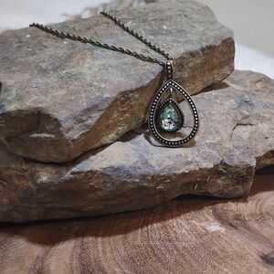 Vintage Bronze Toned Chain Necklace With A Teardrop Pendant